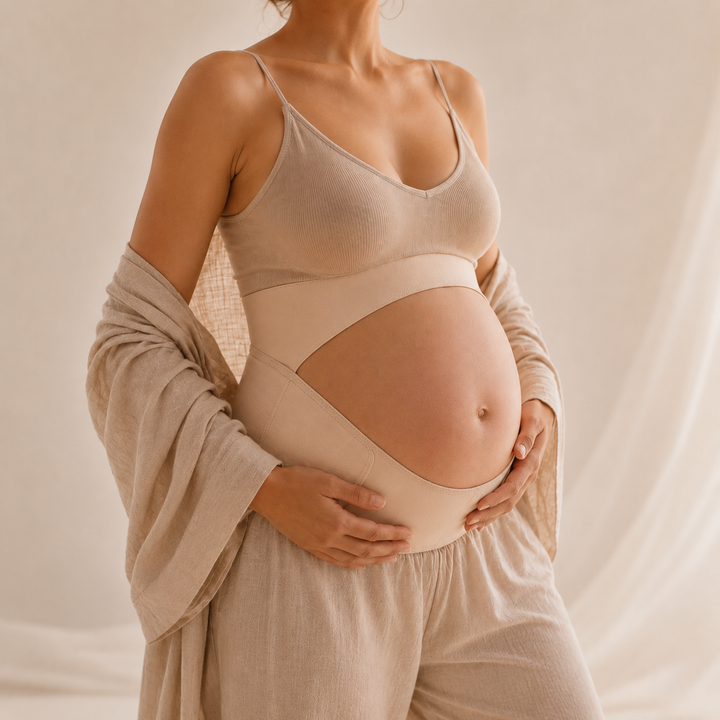 Soporte abdominal premamá beige vista frontal