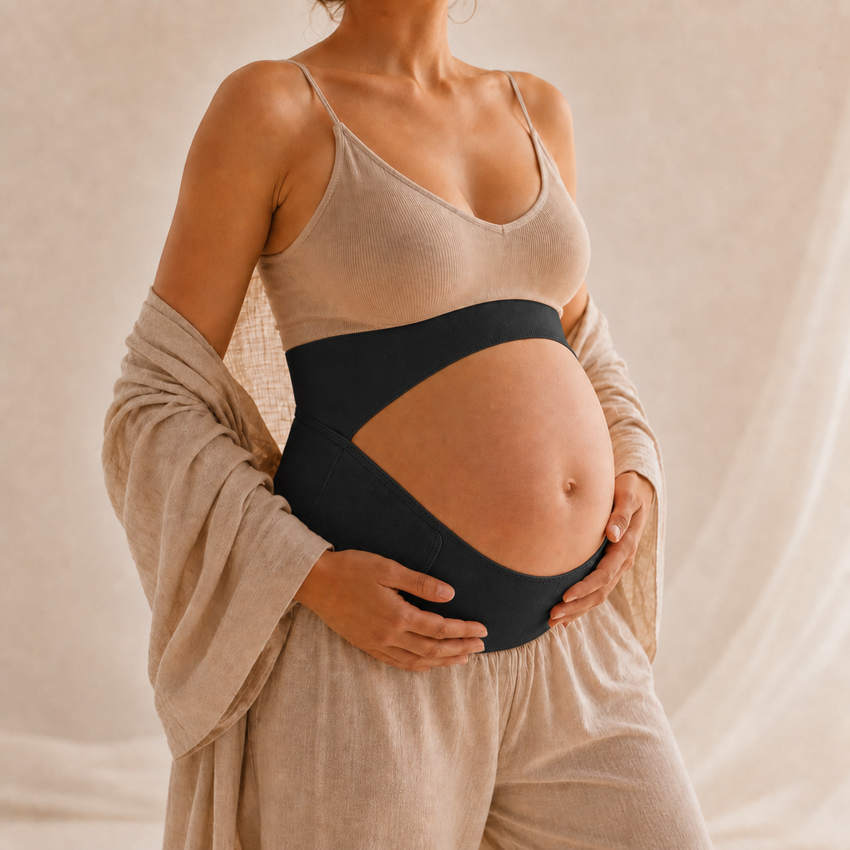 Soporte abdominal premamá negro vista frontal