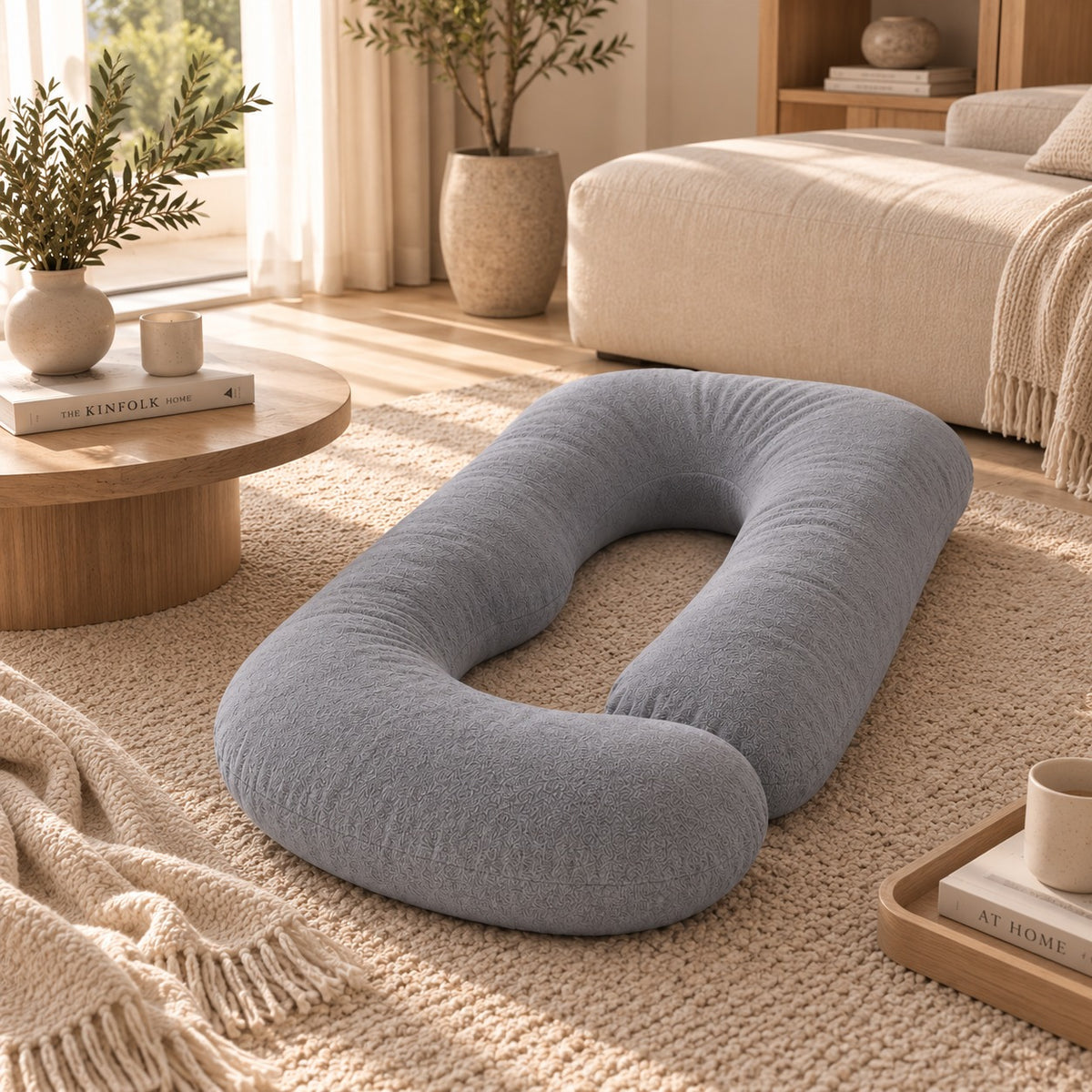Brunito CozyNest en forma de U sobre una cama