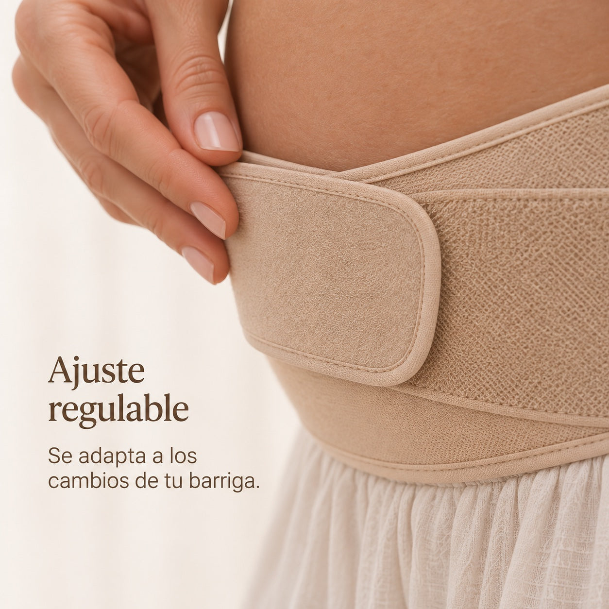 Detalle del ajuste regulable de la faja de embarazo ComfortBump